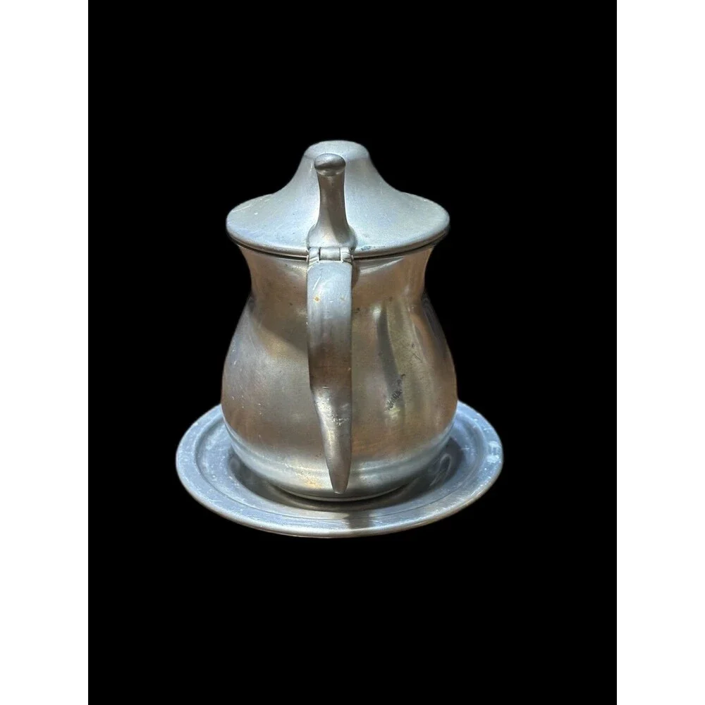 Vintage Woodbury 8oz. Pewter Creamer Or Syrup Pitcher With Hinged Lid And Tray